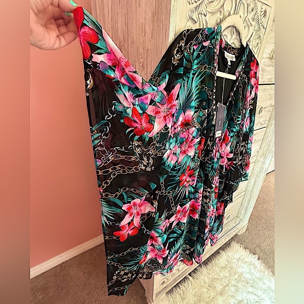 Vacay party tropical tunic caftan dress rhinestone embellishments Small NWT - Picture 4 of 11